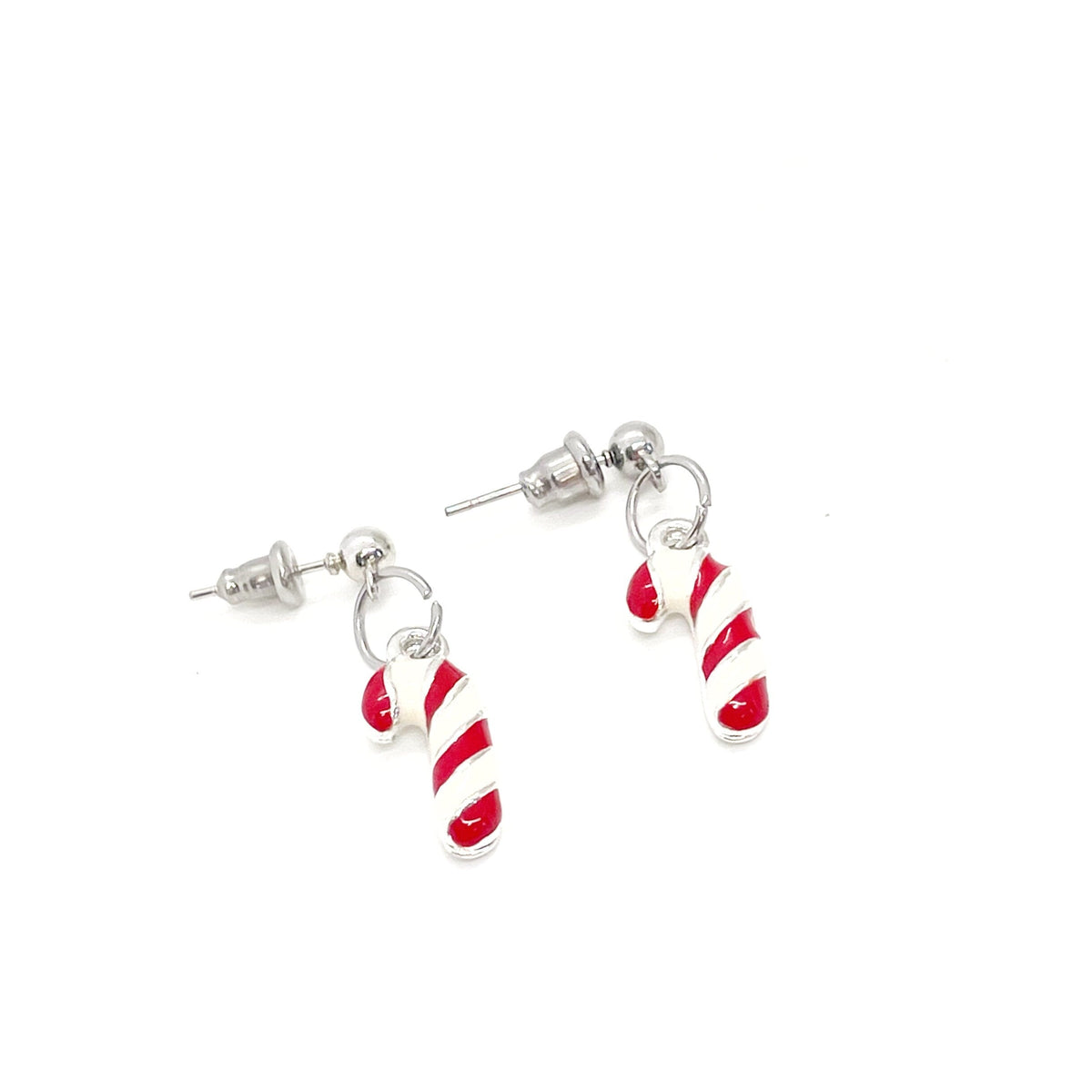 Silvertone Christmas Candy Cane Earrings, Christmas Gifts, C