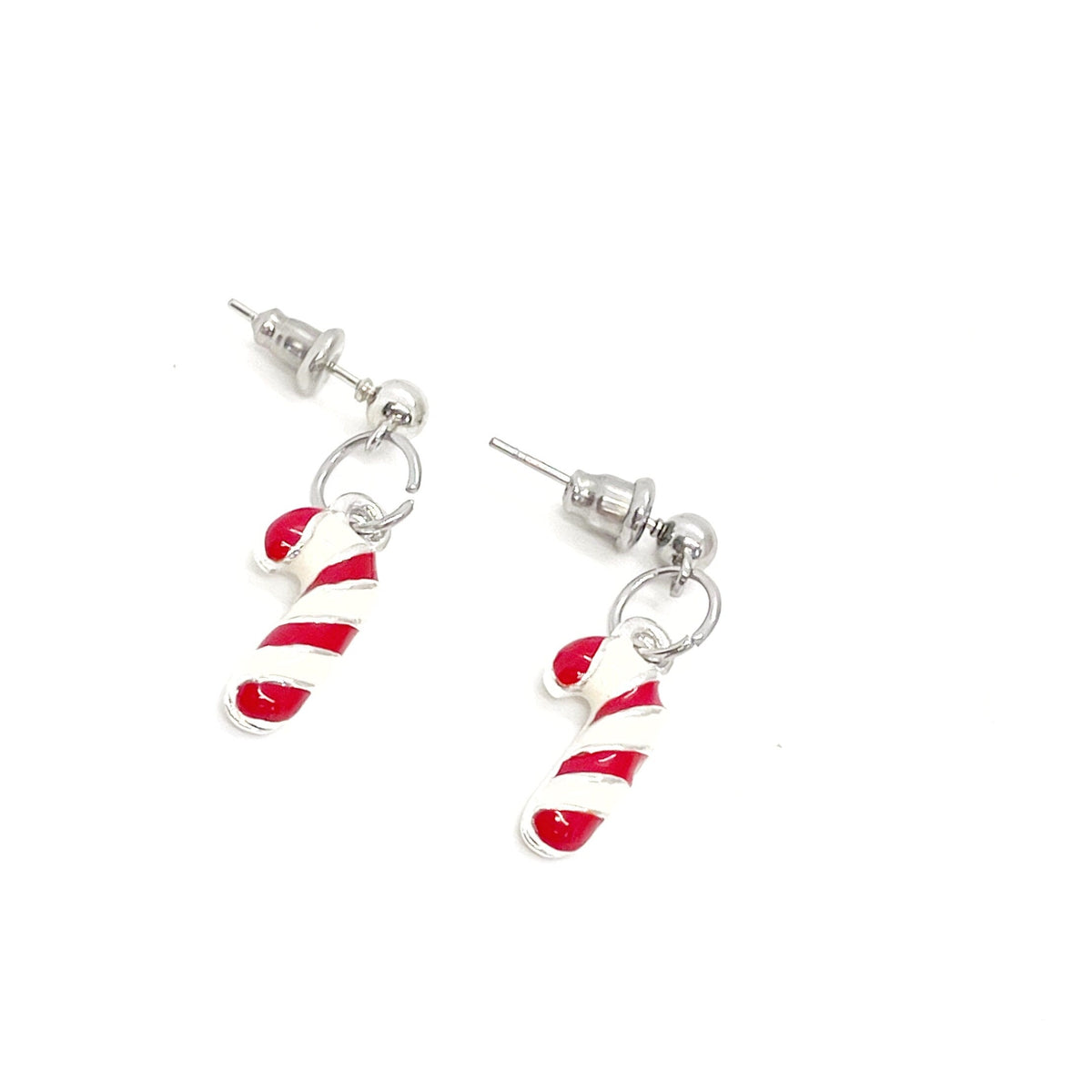 Silvertone Christmas Candy Cane Earrings, Christmas Gifts, C