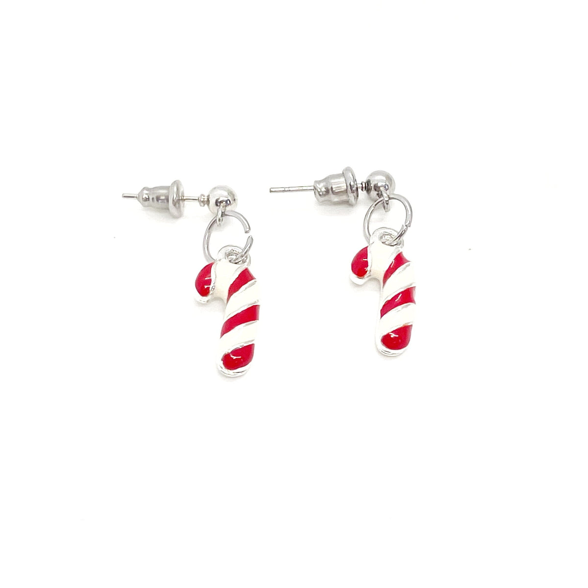 Silvertone Christmas Candy Cane Earrings, Christmas Gifts, C