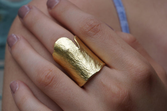 Ginkgo Leaf Ring: Nature Jewelry Collection (Gold Plated, Adjustable)