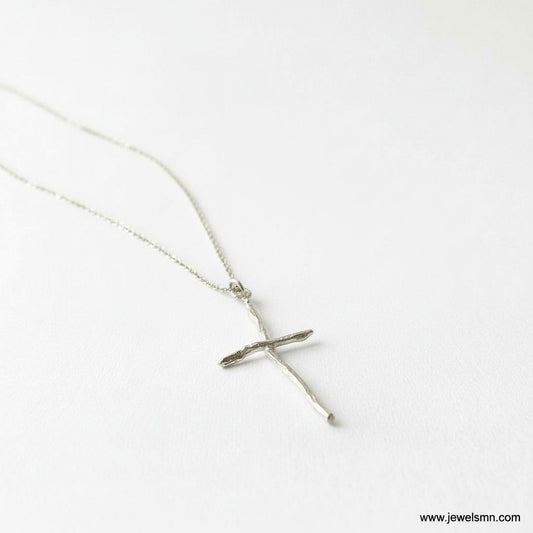 Silver Cross Jewelry Necklace, Olive Branch Twig Pendant, Handmade Unique Gift Cross Jewelry, Sterling Silver 925