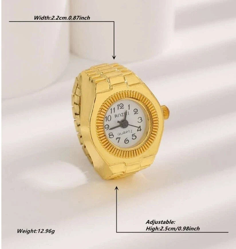 Quartz Watch Ring Goldtone White Face