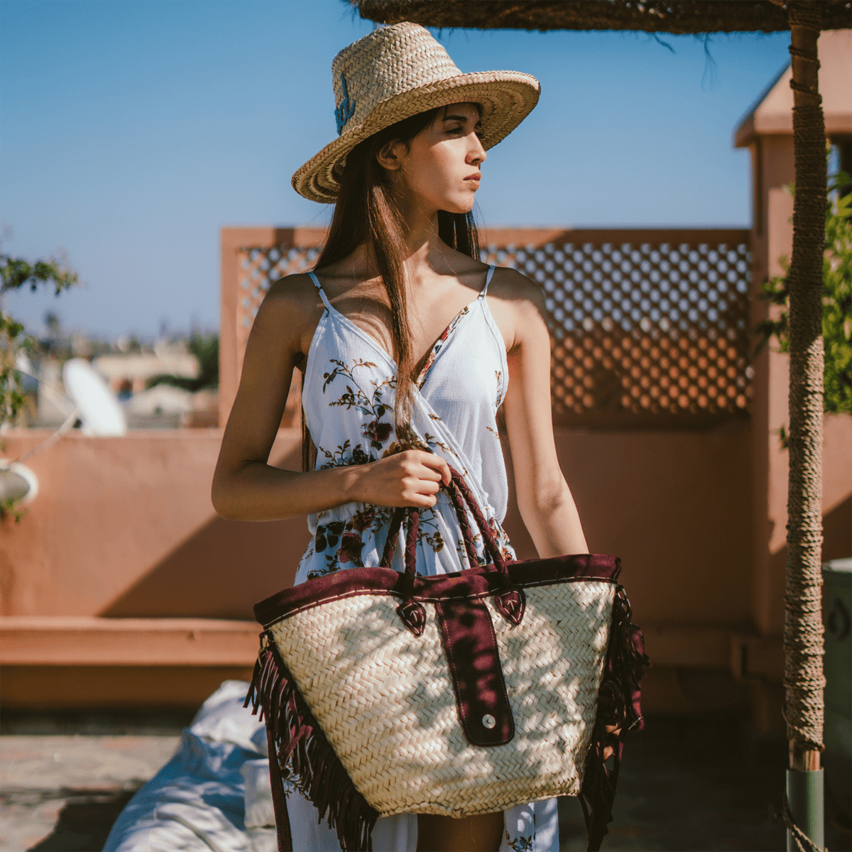Handbag wicker Ftouh